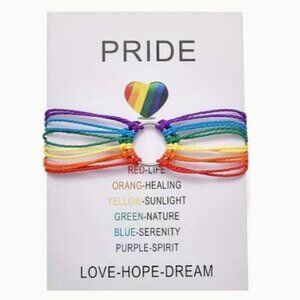 Pride LGBTQ Plus Rainbow Wax Cord Bracelet on Pride Display Card